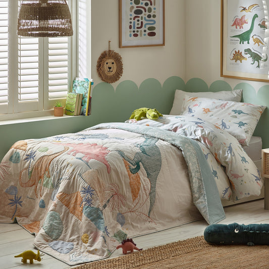 Dino Bedding Set with Green Fitted Sheet